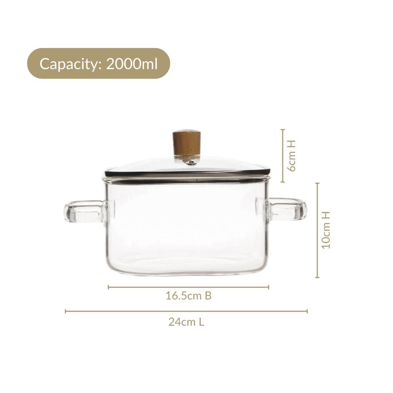 Square Glass Cooking Pot 2000ml
