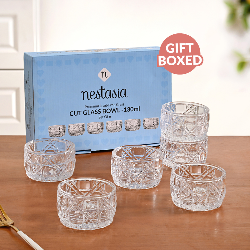 Luxury Embossed Glass Bowl Set Of 6 160ml
