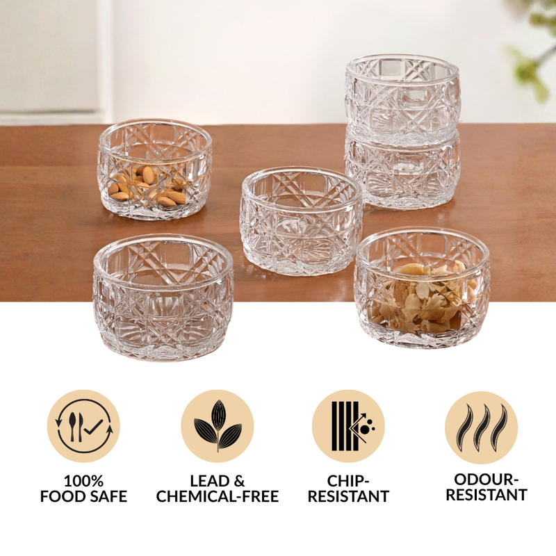 Luxury Embossed Glass Bowl Set Of 6 160ml