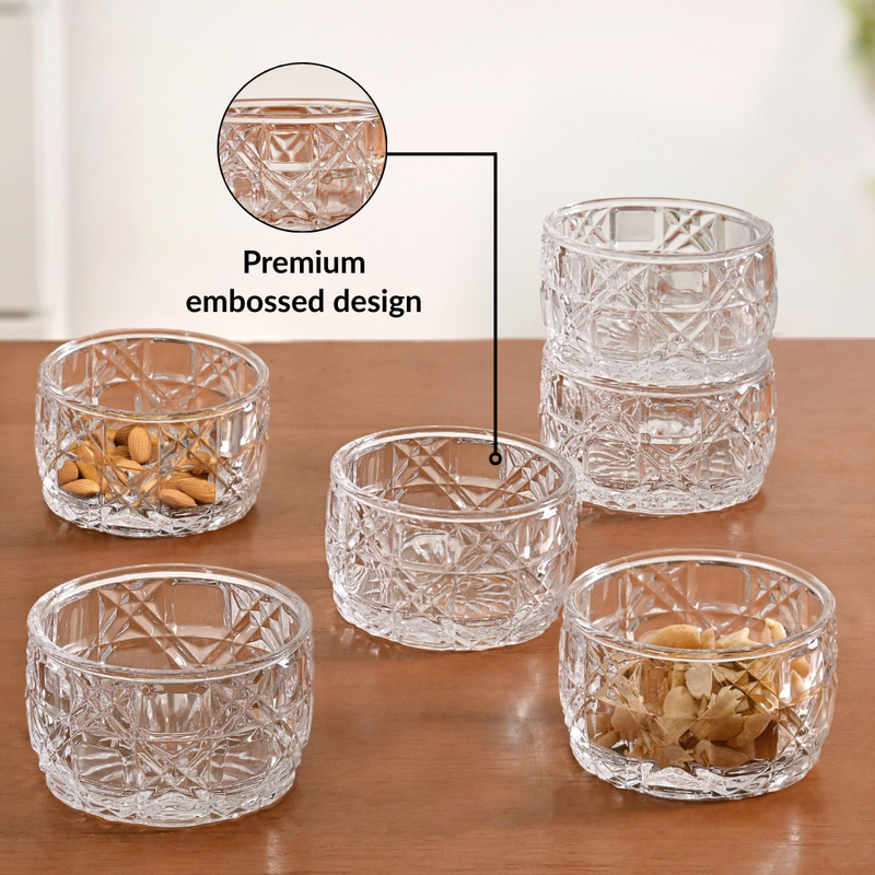 Luxury Embossed Glass Bowl Set Of 6 160ml