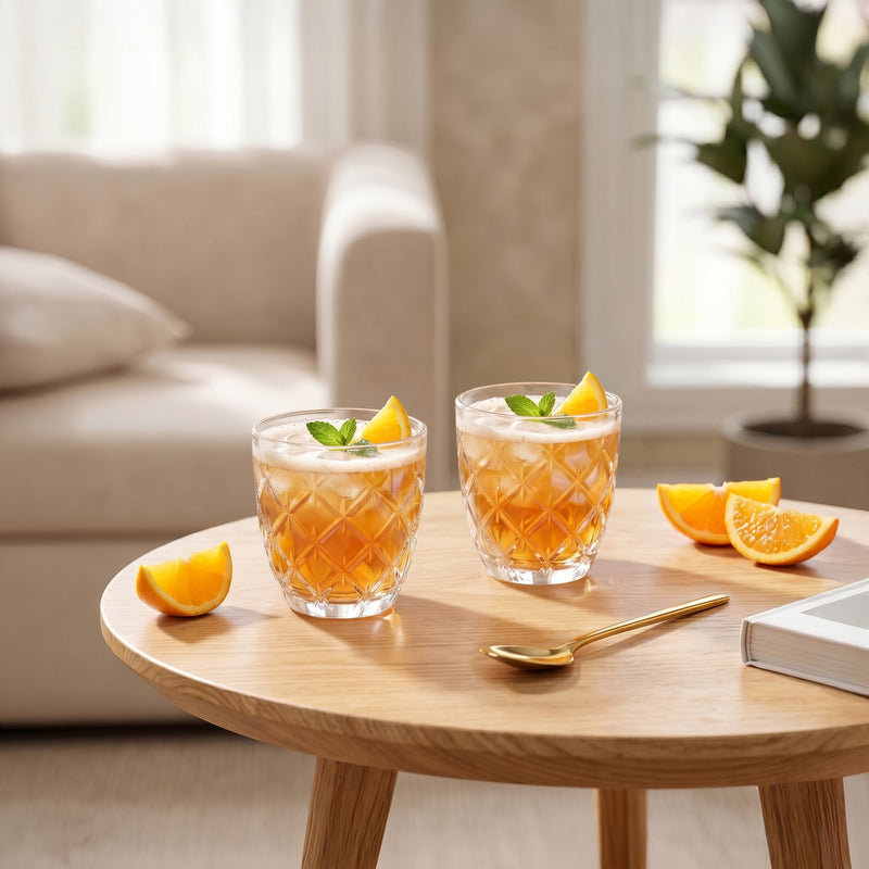 Diamond Cut Glass Tumbler Set Of 6 260ml