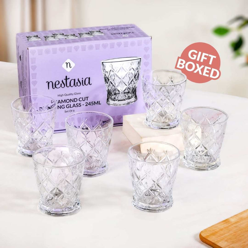 Diamond Cut Drinking Glass Set Of 6 245ml