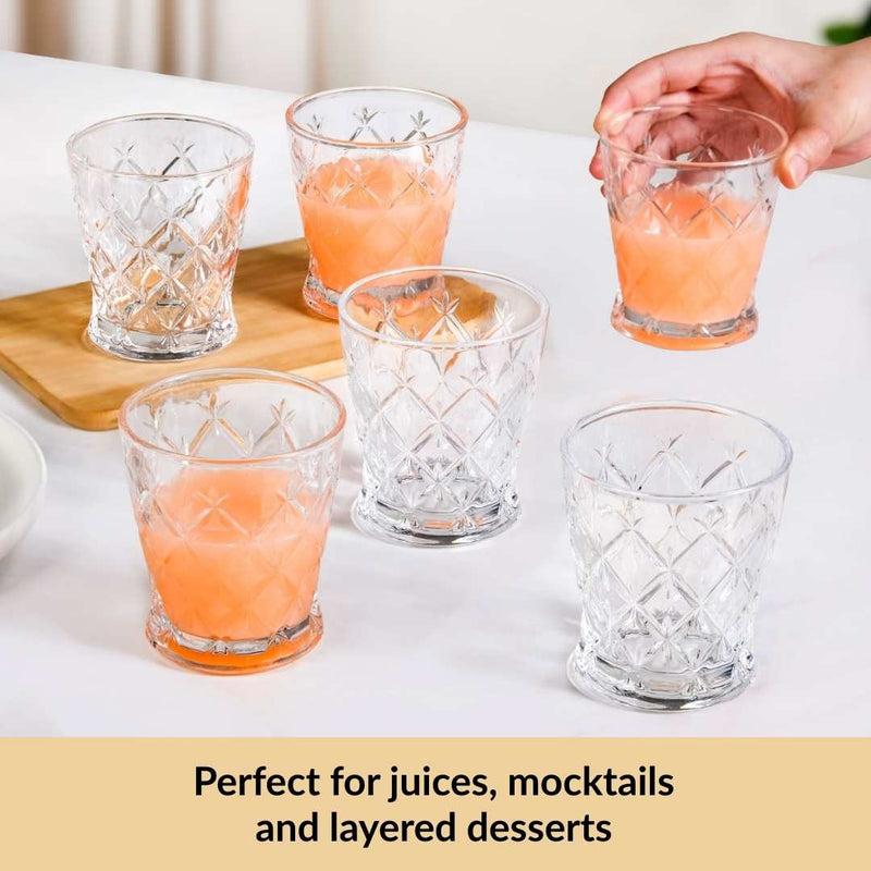 Diamond Cut Drinking Glass Set Of 6 245ml