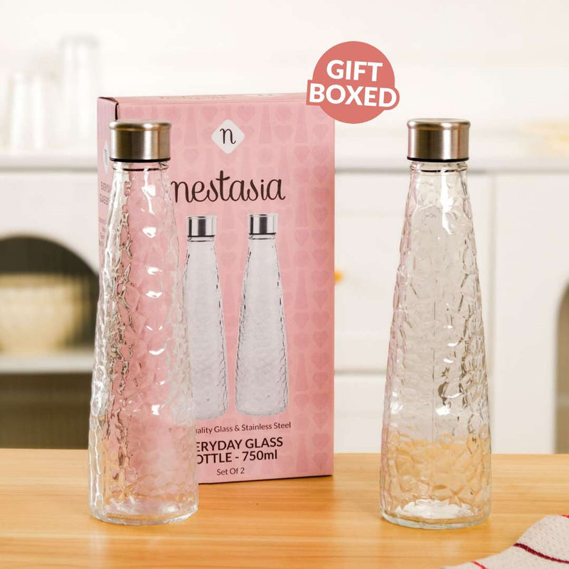 Glass Bottle With Stainless Steel Lid Set Of 2 750ml
