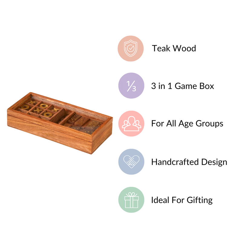 3 in 1 Portable Game Wooden Box Set