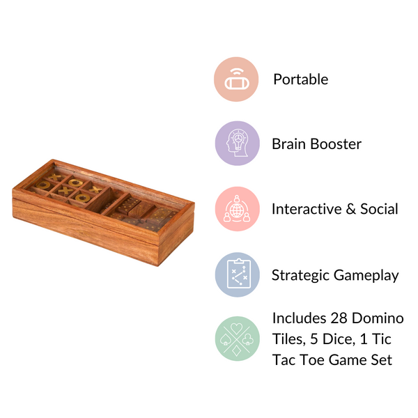 3 in 1 Portable Game Wooden Box Set
