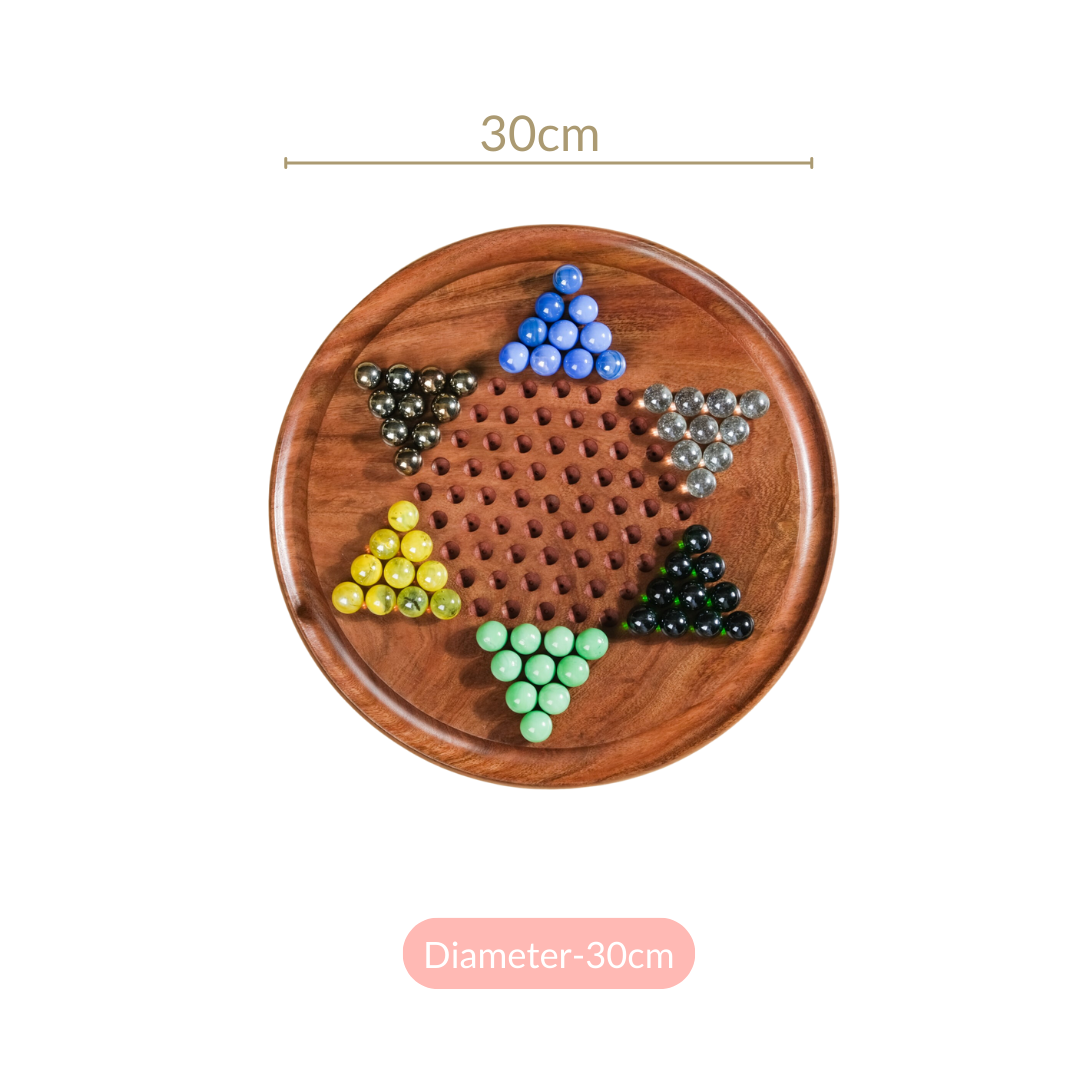 Lingle Set Dama Cinese In Legno – Scacchiera 12,6 Pollici Con Cassetto, 60 Biglie Di Vetro Colorate, Gioco Da Tavolo Classico Per 2-6 Giocatori