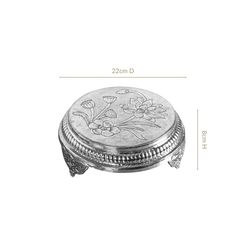 Hibiscus Brass Pooja Chowki With Silver Polish 22x8cm