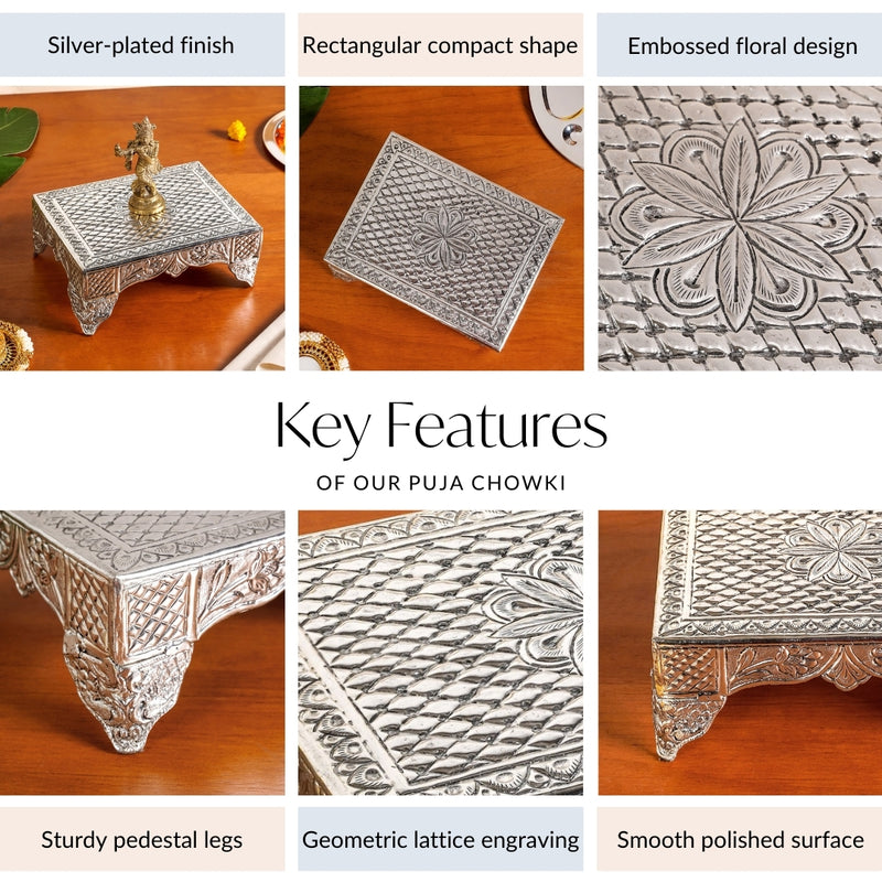 Flora Chowki Brass With Pure Silver Polish 20x15cm