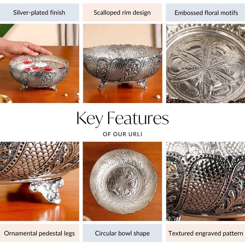 Lustre Brass Urli With Pure Silver Coating 18cm