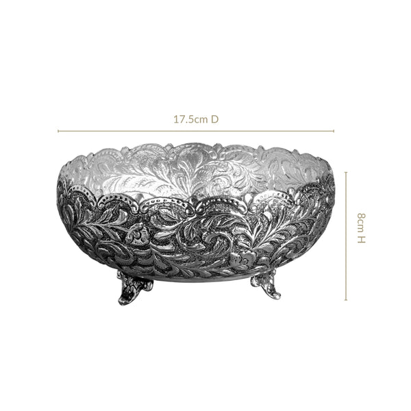 Floral Pure Brass Urli With Silver Polish 17cm