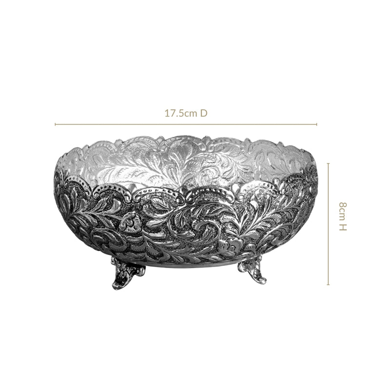 Floral Pure Brass Urli With Silver Polish 17cm