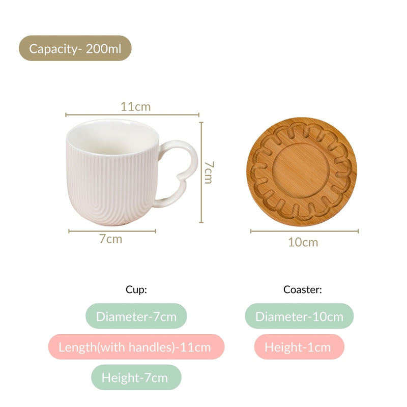 Modern Art Deco Ceramic Cup Set Of 6 With Coasters 200ml