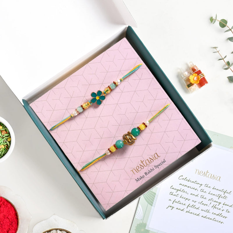 Ganesh Flower Rakhi Set Of 4 With Gift Box Dry Fruits And Card