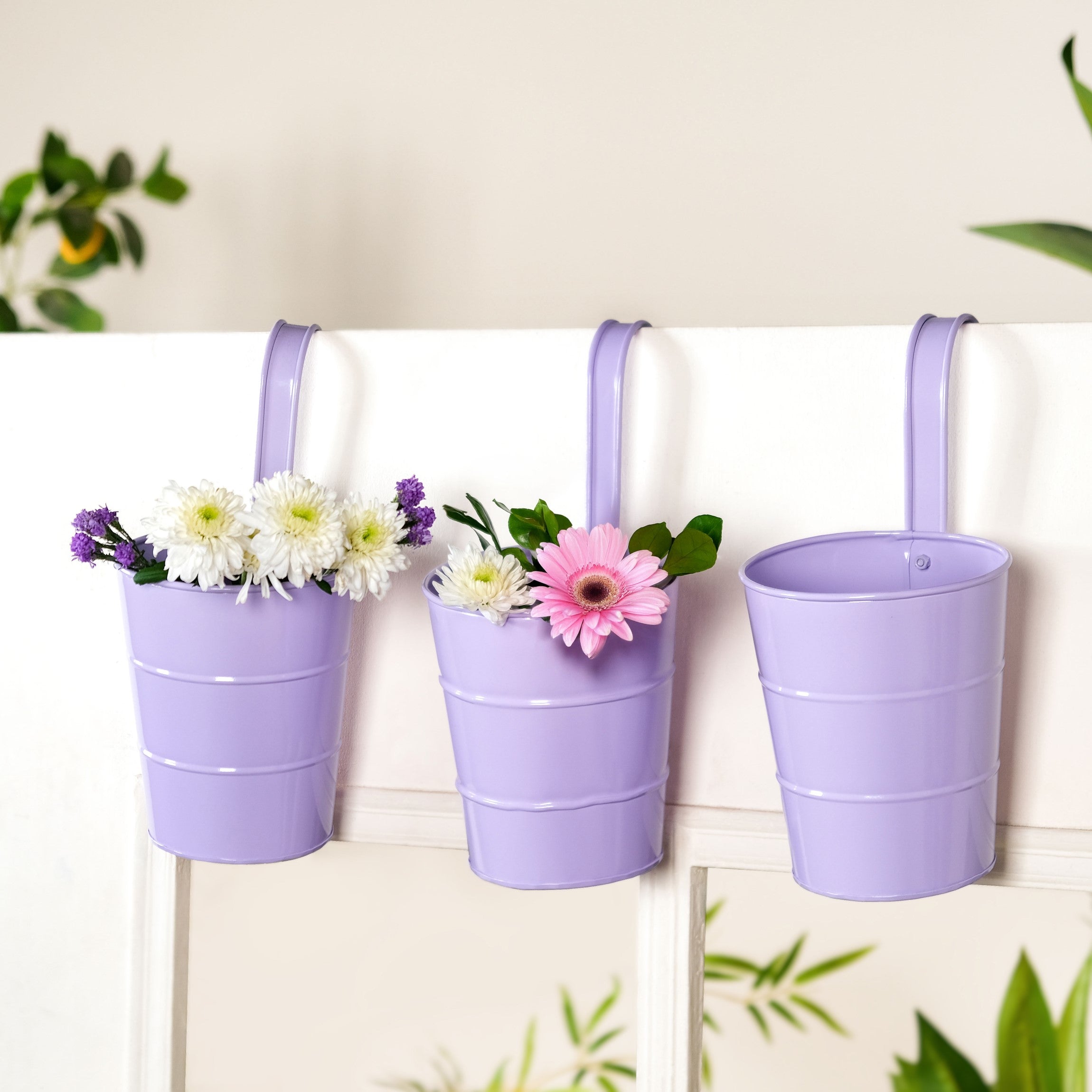 Garden Muse Hanging Flower Bucket Planter Set Of 3 Lavender