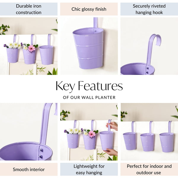Garden Muse Hanging Flower Bucket Planter Set Of 3 Lavender