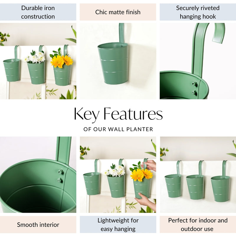 Garden Muse Hanging Flower Bucket Set Of 3 Sage Green