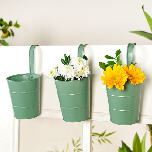 Garden Muse Hanging Flower Bucket Set Of 3 Sage Green