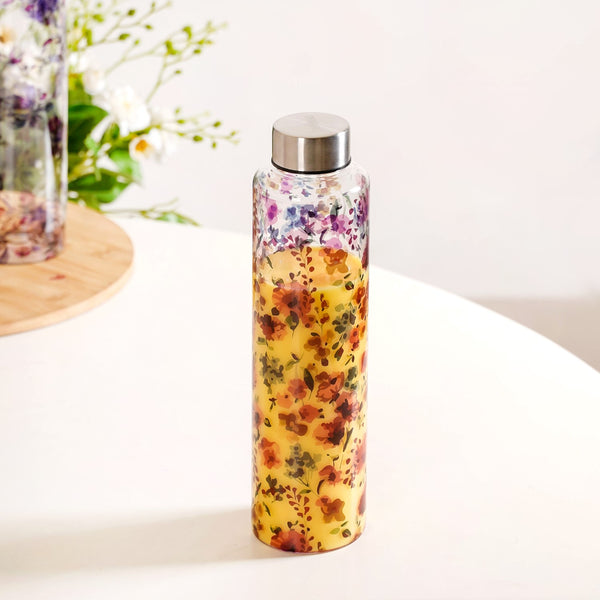 Garden Rose Large Glass Water Bottle 1000ml