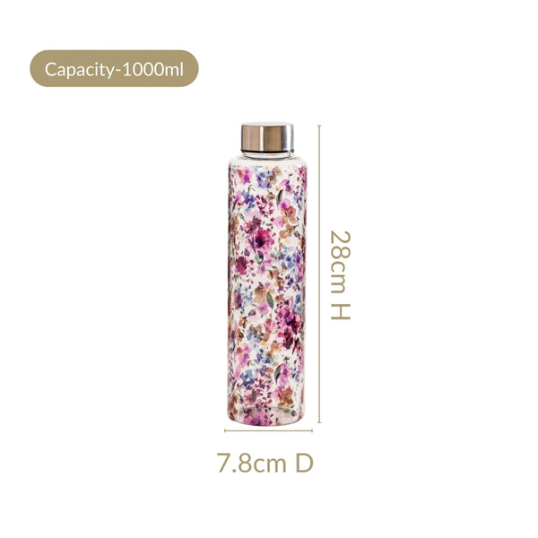 Garden Rose Large Glass Water Bottle 1000ml