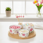 Soft Girl Floral Print Bowls With Tray And Toothpick Holder Set Of 6