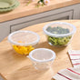 Glass Bowl With Lid Set of 3 Microwave Oven Safe