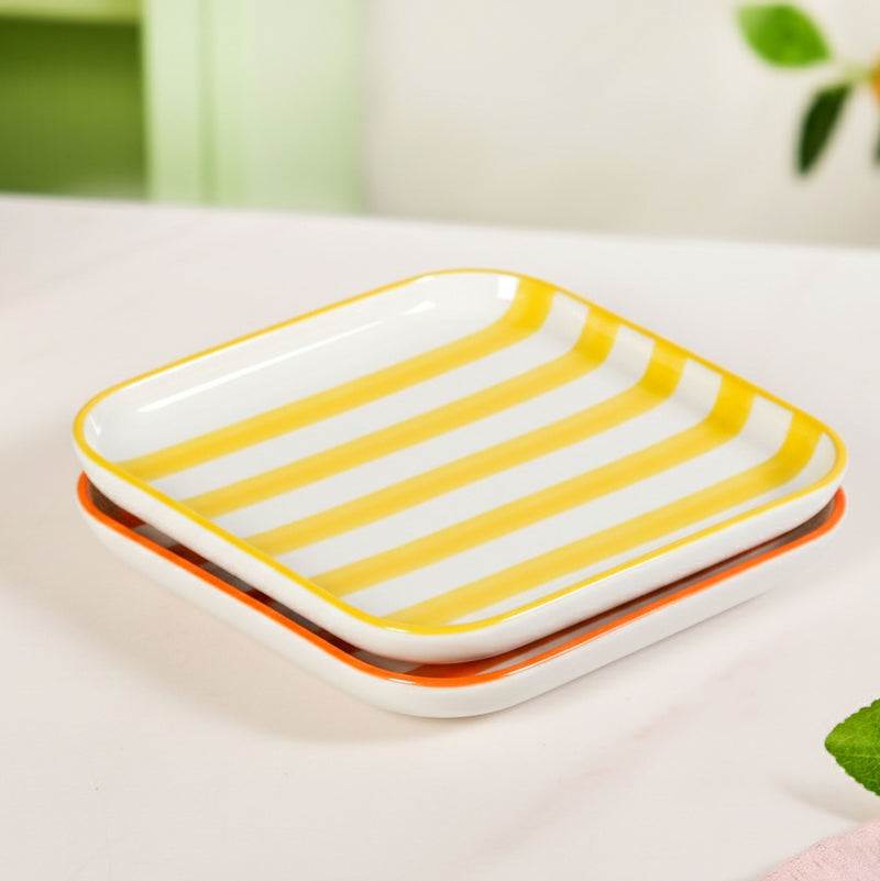 Carnival Stripe Dessert Plates Set Of 2 16x16cm Orange Yellow