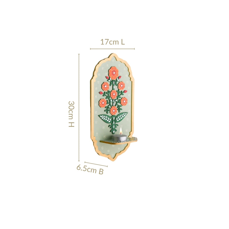 Genda Phool Mirror Work Tealight Candle Holder With Lippan Art Set Of 2