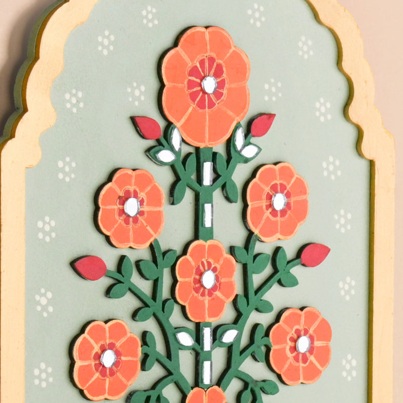 Genda Phool Mirror Work Tealight Candle Holder With Lippan Art Set Of 2