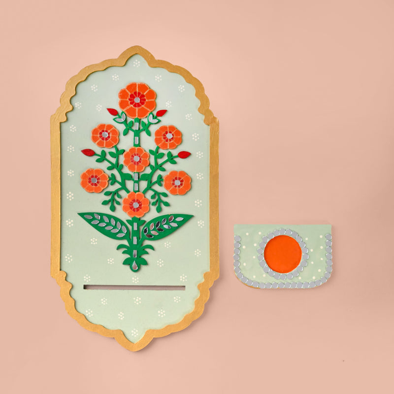 Genda Phool Mirror Work Tealight Candle Holder With Lippan Art Set Of 2