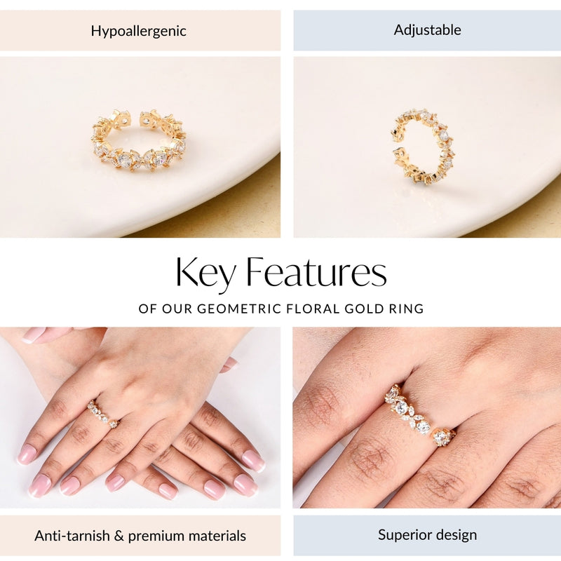 Geometric Floral Gold Ring