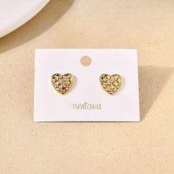 Geometric Gold Metal Heart Studs