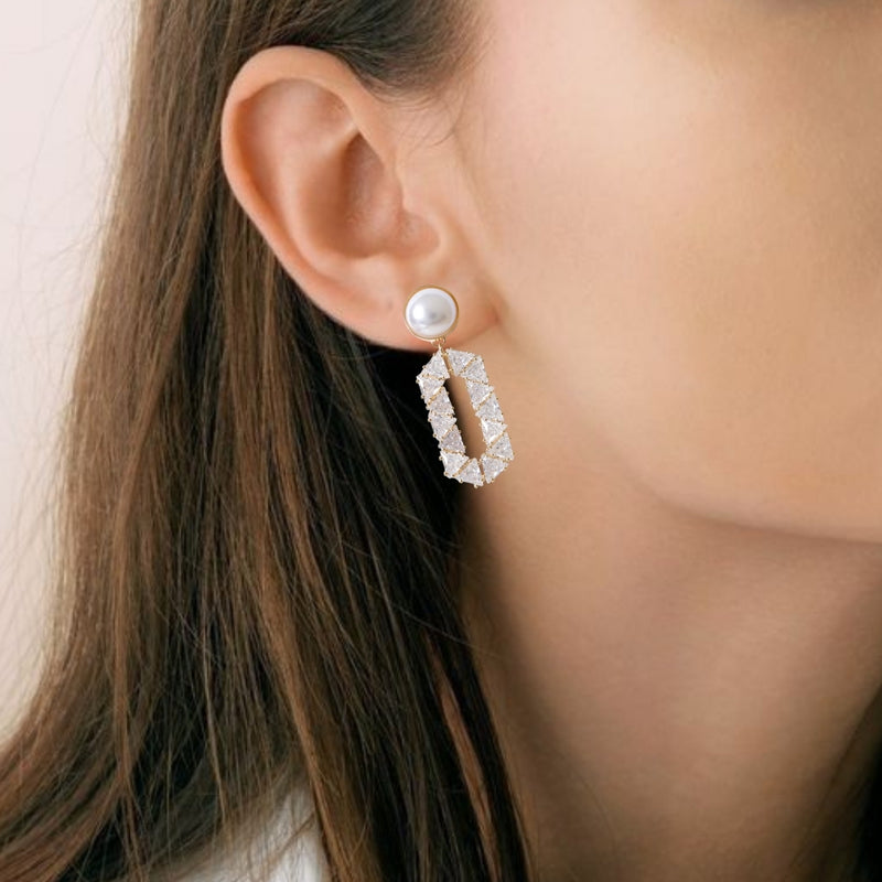 Geometric Gold Pearl Hexa Dangler