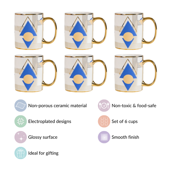Geometric Ceramic Tea Cup Set of 6 350ml