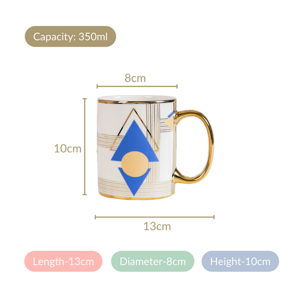 Geometric Chic Ceramic Tea Cup Set of 6 350ml