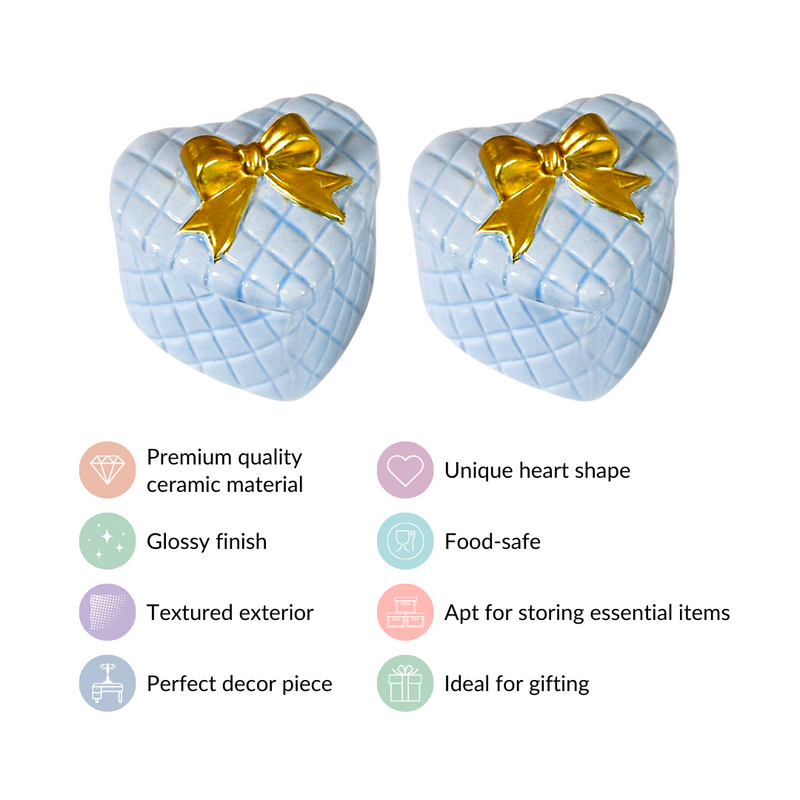 Textured Heart Ceramic Gift Box Set Of 2 Blue