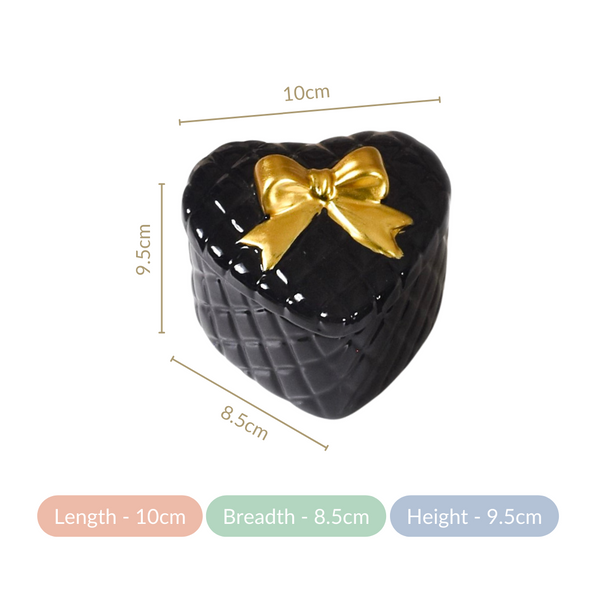 Quilted Heart Ceramic Storage Box With Bow Set Of 2 Black