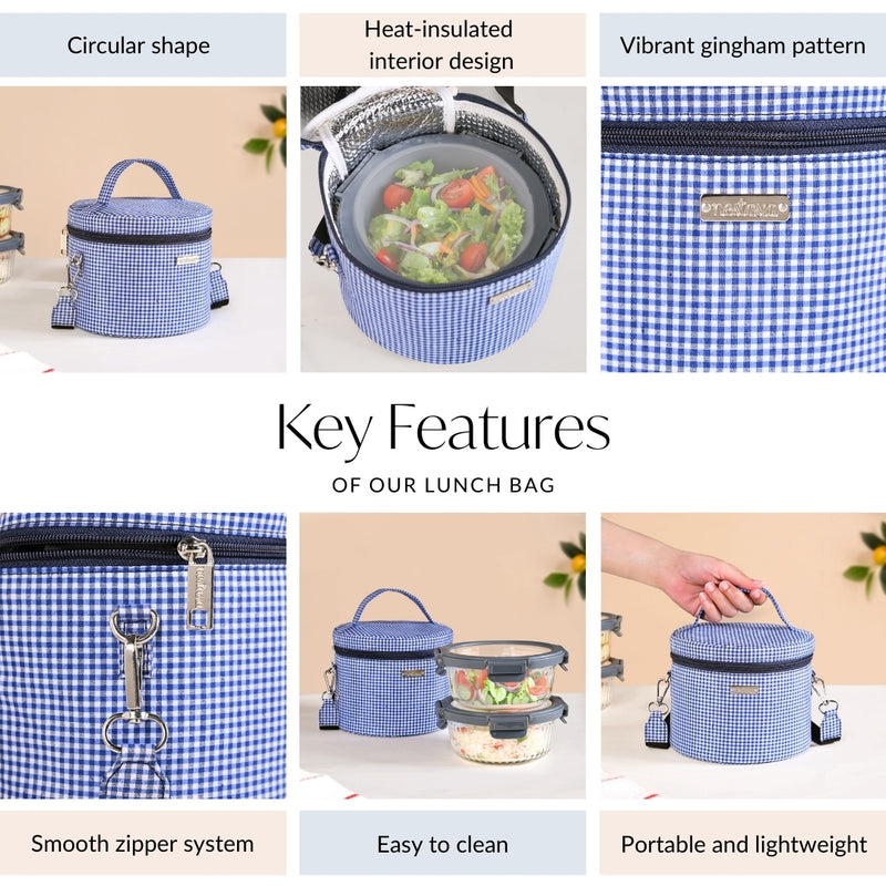 Gingham Daily Insulated Lunch Bag Azure