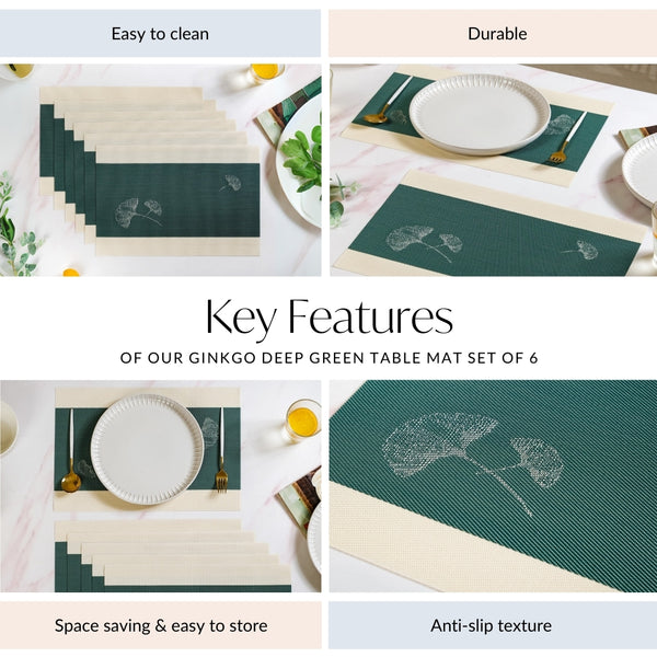 Ginkgo Deep Green Table Mat Set Of 6