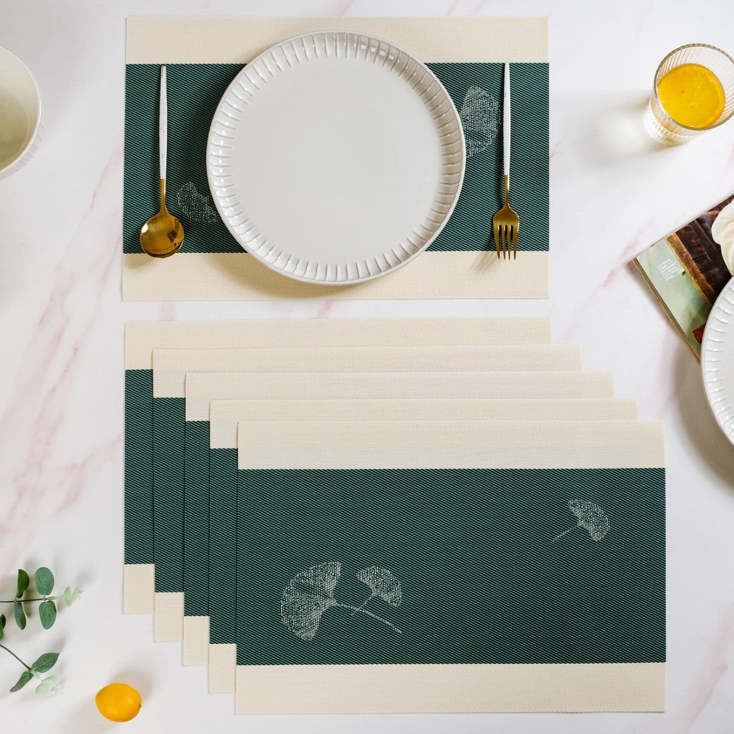 Ginkgo Deep Green Table Mat Set Of 6