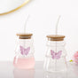 Girlie Butterfly Glass Tumbler With Straw Set Of 2 500ml