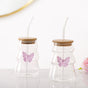 Girlie Butterfly Glass Tumbler With Straw Set Of 2 500ml