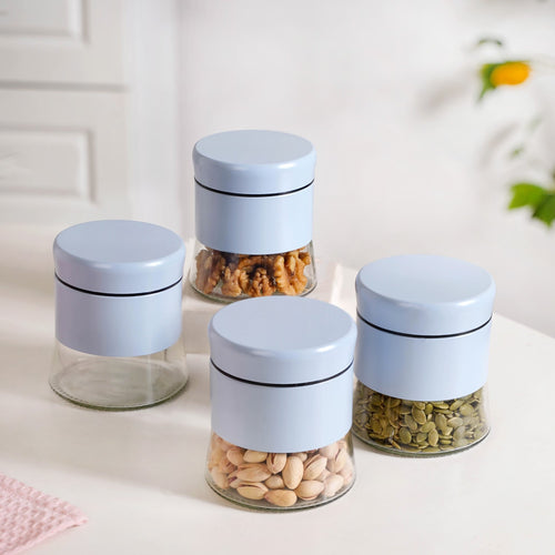 Glass Base Blue Metal Jar Set Of 4 600ml