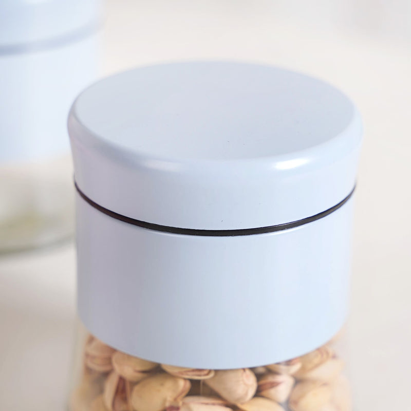 Glass Base Blue Metal Jar Set Of 4 600ml