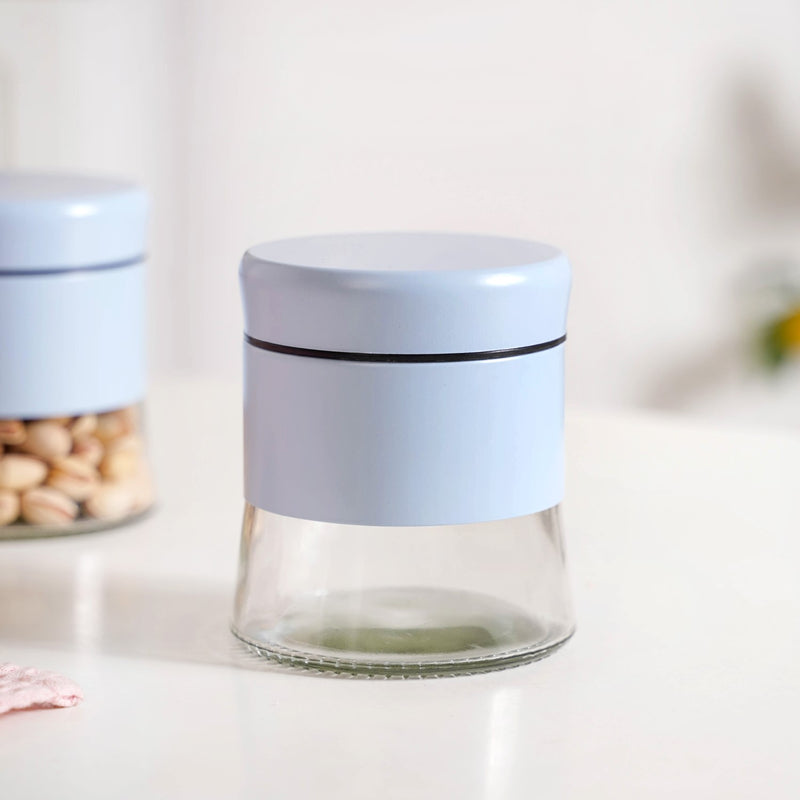 Glass Base Blue Metal Jar Set Of 4 600ml