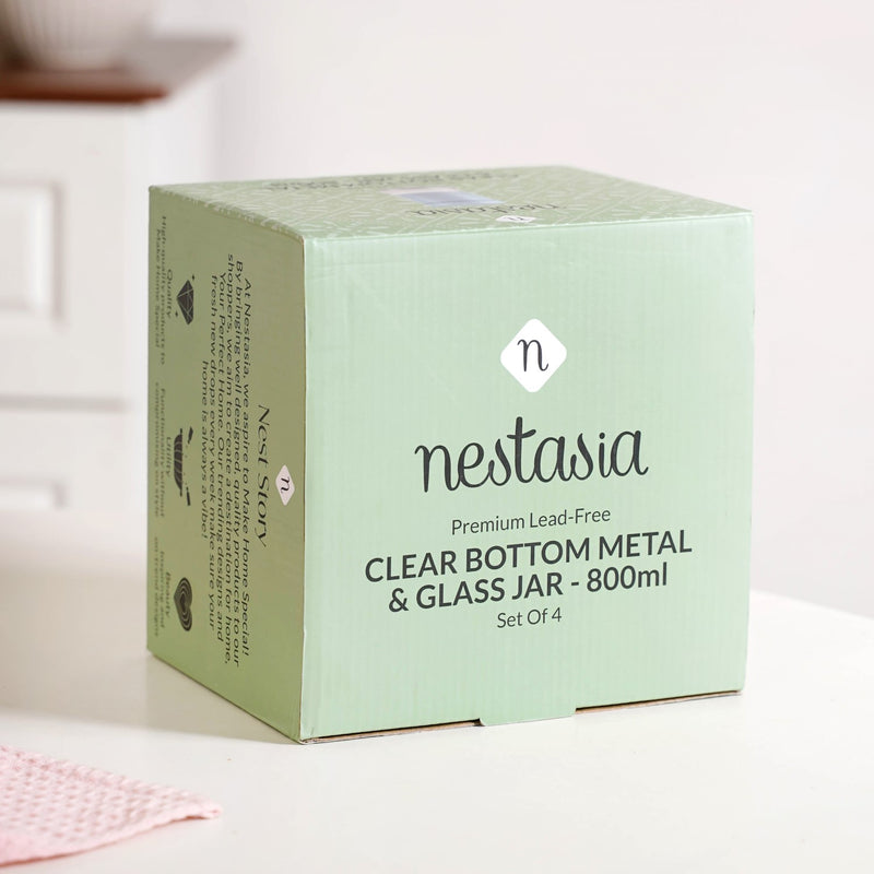 Glass Base Blue Metal Jar Set Of 4 600ml