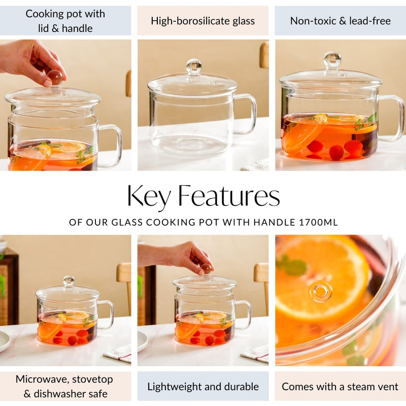 Glass Cooking Pot With Handle 1700ml