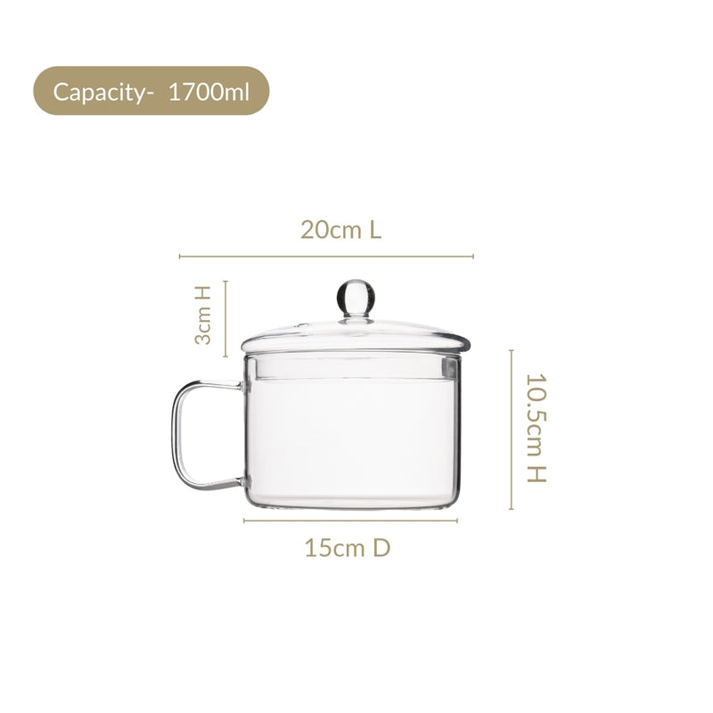 Glass Cooking Pot With Handle 1700ml