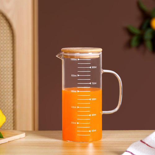 Glass Jug With Measuring Marks And Bamboo Lid 1000ml