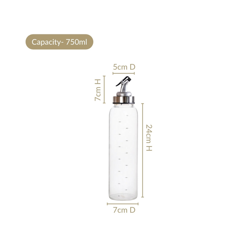 Glass Oil Dispenser Bottle With Nozzle And Measurement Marking 750ml